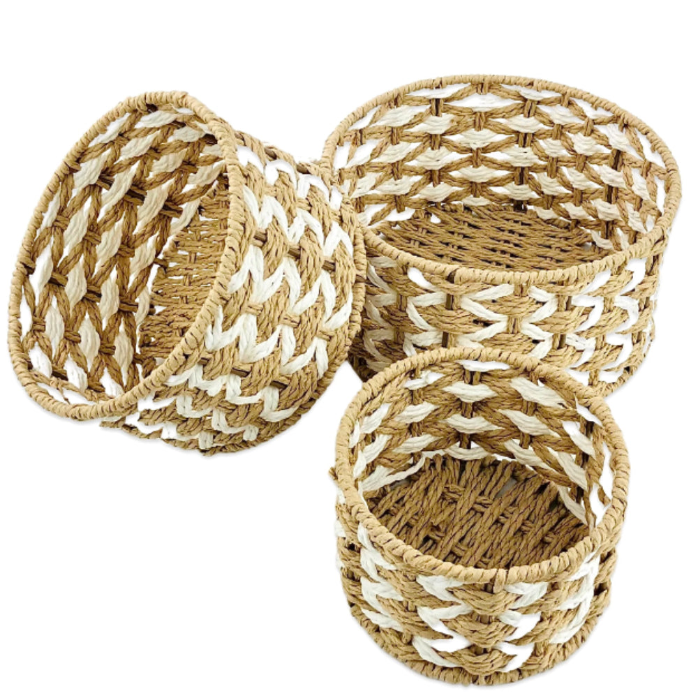 AMIAZI™ 3 pcs Handmade Flower Baskets - Woven Storage Baskets, Wicker for Weddings, Decoration, and Photo Props. Round Rattan Baskets for Stylish Storage and Organizing.