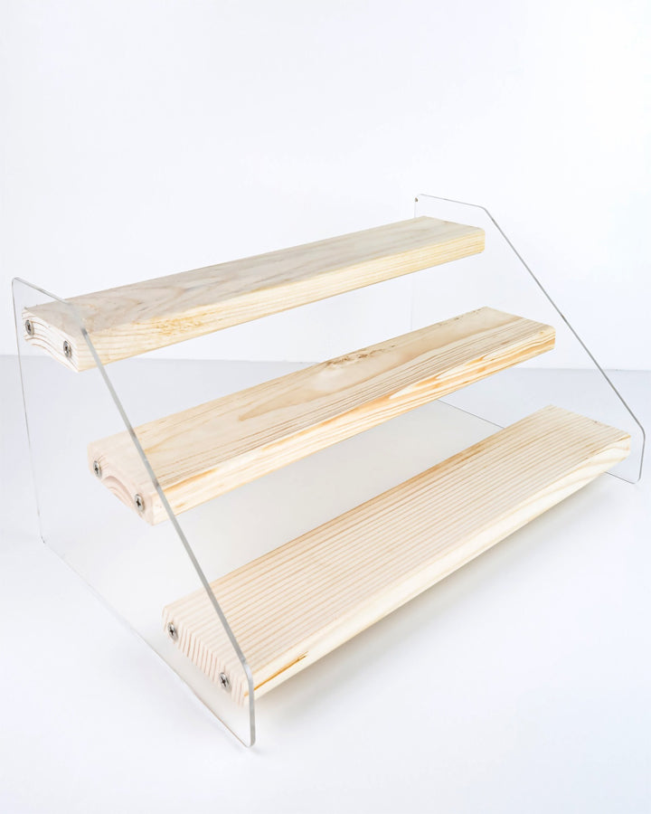 AMIAZI™ 3-Tier Spice Organizer,Wooden Spice Rack with clear acrylic walls- Ideal for Kitchen Spices, Toys, and Displaying Collectibles in Shops and Home perfume organizer