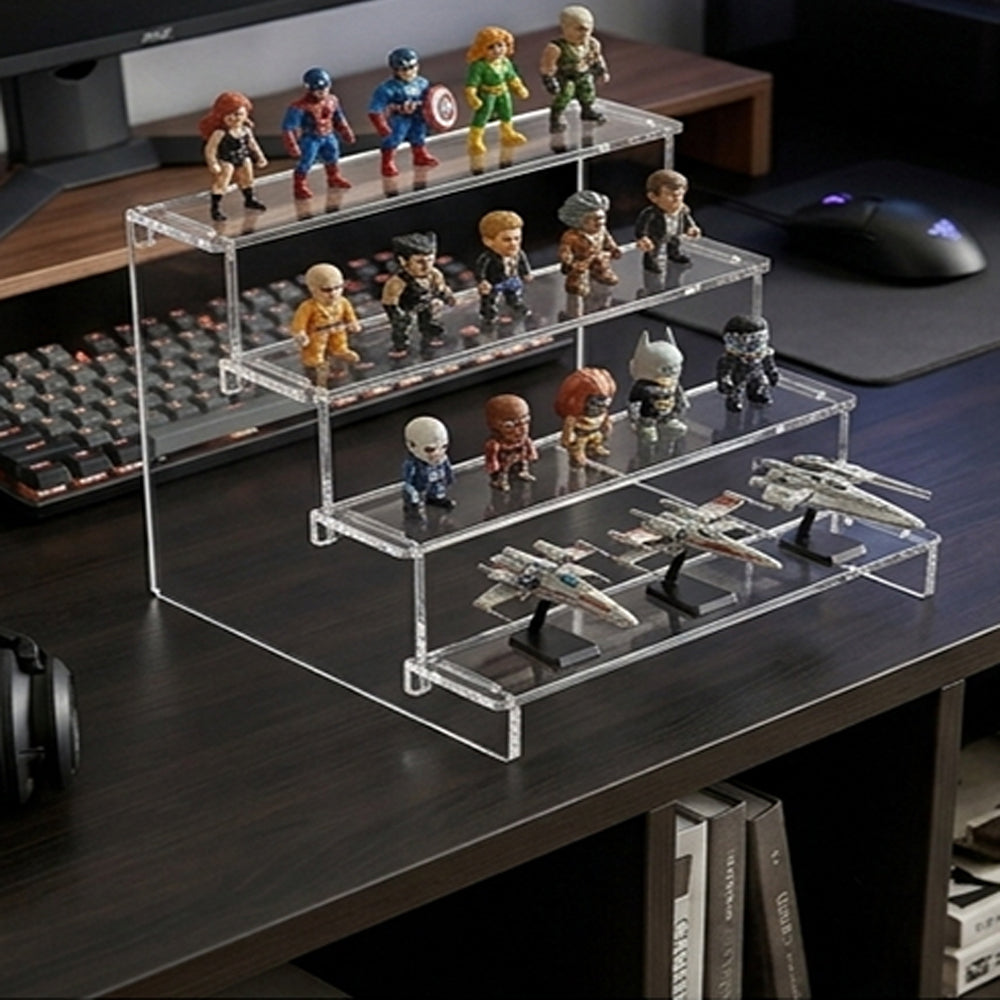 AMIAZI Acrylic 4-Tier Clear Display Riser Stand, Acrylic Organiser for Figures, Perfume, Dessert, Desktop, Nail polish, cosmetics, party events, cupcake stand riser
