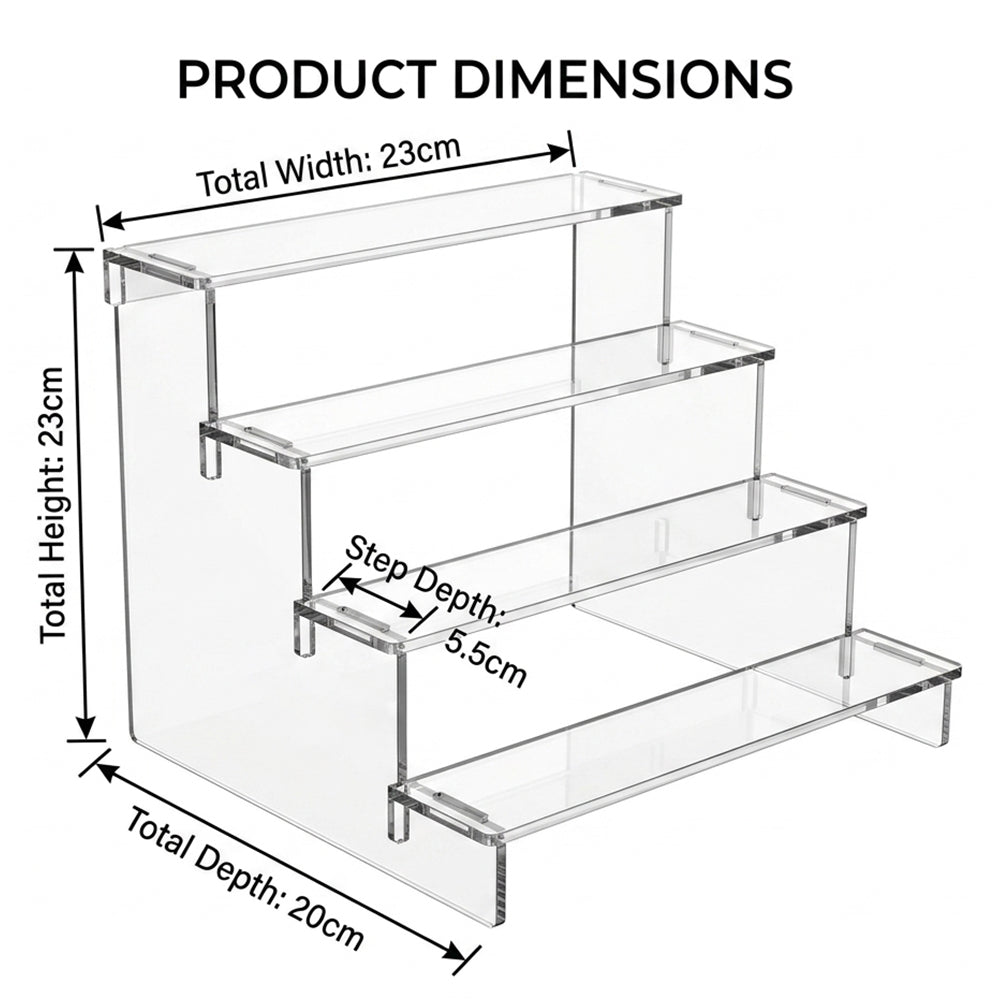 AMIAZI Acrylic 4-Tier Clear Display Riser Stand, Acrylic Organiser for Figures, Perfume, Dessert, Desktop, Nail polish, cosmetics, party events, cupcake stand riser