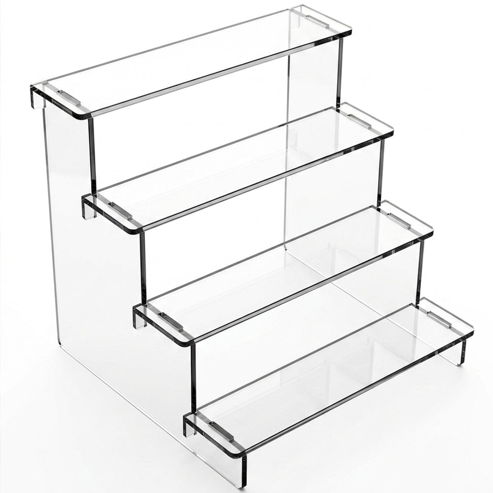 AMIAZI Acrylic 4-Tier Clear Display Riser Stand, Acrylic Organiser for Figures, Perfume, Dessert, Desktop, Nail polish, cosmetics, party events, cupcake stand riser